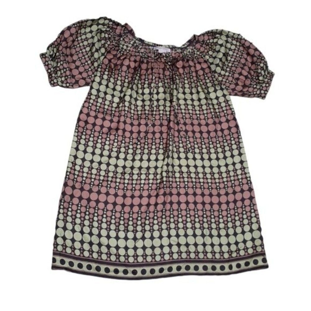 Michael Kors Women's Tunic Dress Green Brown Polka Dot Balloon Sleeves Small